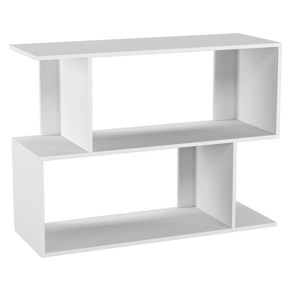 URBNLIVING 80cm Width White 2 Tier Wooden Shelving Unit Freestanding Bookcase Display Organiser with Irregular Storage Compartments for Bedroom Study Living Room Office Modern Open Bookshelf