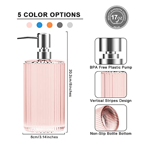 Hiyaa 3P-PINK 3 Pack Glass Soap Dispenser 17 Oz Versatile Lotion Liquid Soap Dish Dispenser Hand Soap Dispenser With Pump For Bathroom, Countertop thumb #1