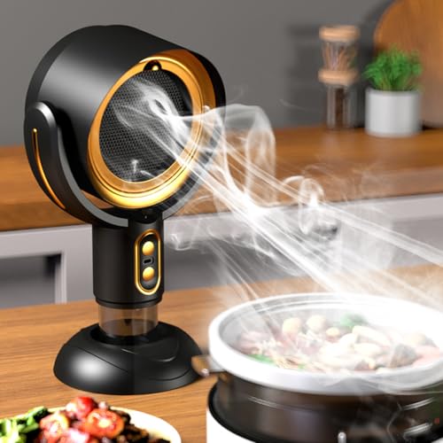 Image of Portable Range Hood, Desktop Range Hood with 2 Speed Exhaust Fan, Detachable Aluminum Filter, Large Oil Collection Cup, Portable Kitchen Exhaust Fan for Indoor BBQ, Hot Pot Camping Trips Home (Gold)