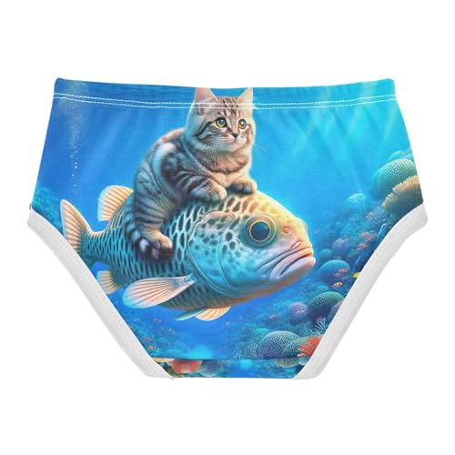 Toddler Girl Briefs, Cute Cat Fish Blue Cotton Underwear Girls, 2–8 Years2