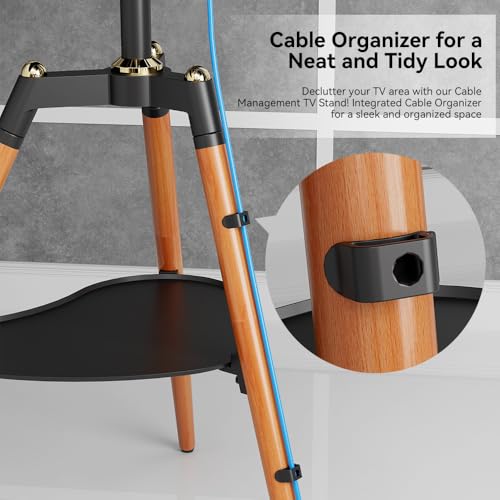 Image of Audiovan Tripod TV Stand Wooden for 32-65 Inch,Floor TV Stand (Height - 1455) 100x100-600x400 VESA TV Corner Stand with Mount /Easel TV Floor Stand (Black, 32-65 Inch)