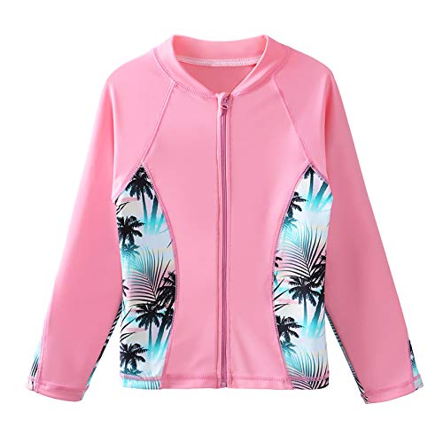 Girls Rash Guard 3-Piece Swimsuit Set UPF 50+ UV Surfing Sunsuit Jacket+Bikini +Bottom Kids GreenPink Bathing Suit2