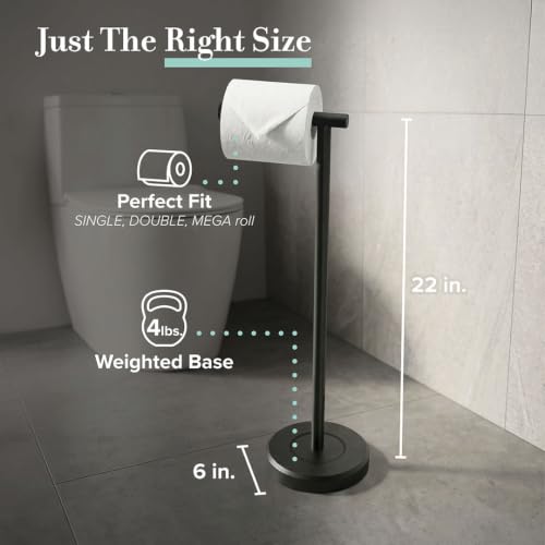 Image of Gatco 1437MX Latitude II Freestanding Toilet Paper Holder Stand, Weighted Base, 22.25-Inch H, Matte Black
