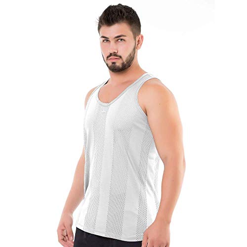 Camiseta regata academia com furinhos P ao EG4 Plus Size (Branco, EG1)