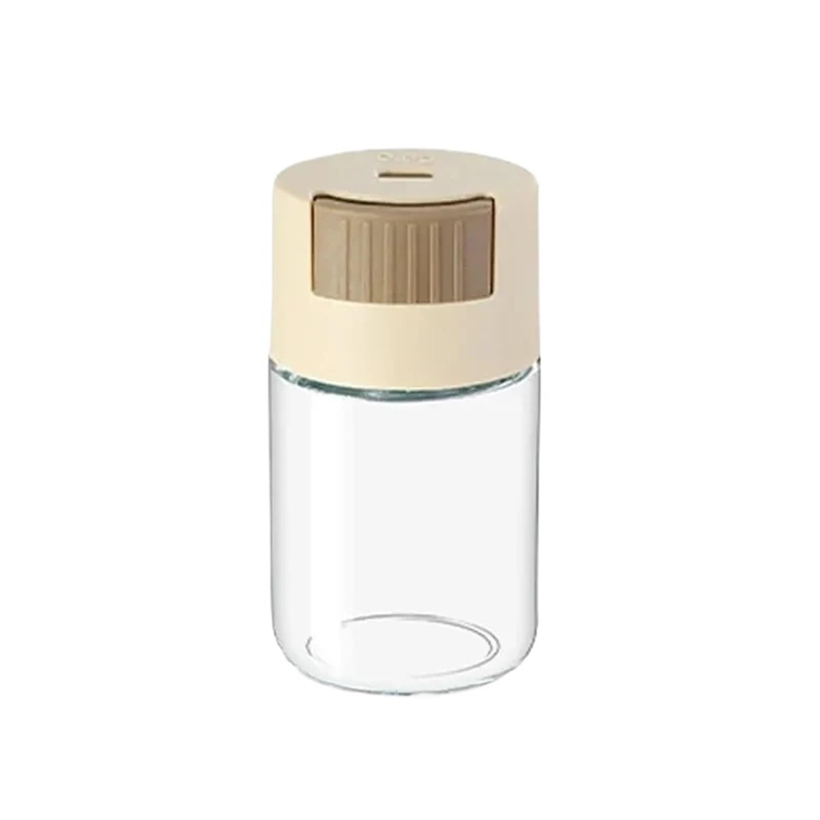 CNYUON 4pcs Glass Quantitative Salt Control Bottle Household Kitchen Press Type Seasoning Jar Condiment Storage Box(4pcs Beige)