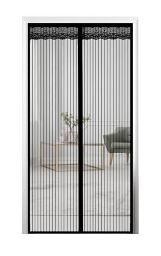 Image of Magnetic Mosquito Net Curtain for Doors with Magnet Auto-Closing Insect Screen Mosquito Net Door Mesh to Keep Mosquitoes Out (210 * 110 cm-Black)