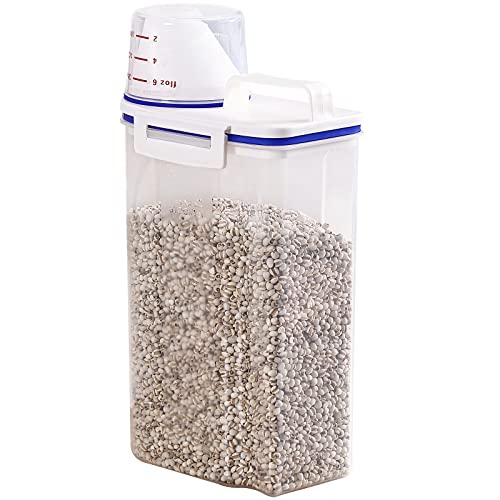 Airtight chicken feed Storage Bin Cereal Containers Dispenser,2-3lbs BPA Free Plastic Dog Cat Food Storage Container for Small Pet (blue)