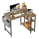 BEXEVUE L Shaped Corner Desk - 100x70 cm Study Office Gaming Desk, Computer Desk Small Writing Table, Large Reversible Storage Shelves, Bookshelf Workstation for Study Play Work Home Office, Grey