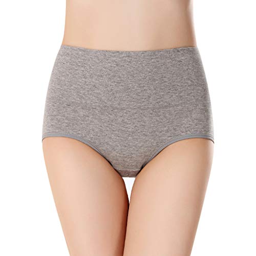 Las mujeres de cintura alta algodón Bragas calzoncillos Control de barriga transpirable Bragas suaves y cómodas ropa interior elástica, gris, M