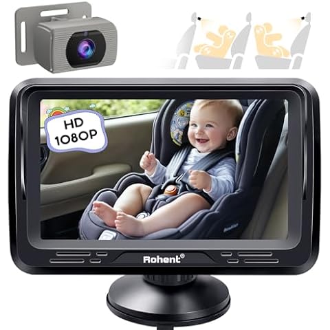 Rohent Baby Car Camera Gray - 1080P HD, Easy Installation, 360° Adjustable, Night Vision, 150° Wide-Angle Lens, Perfect Match for Car Interiors, Ideal for Parents, Grandparents Cover