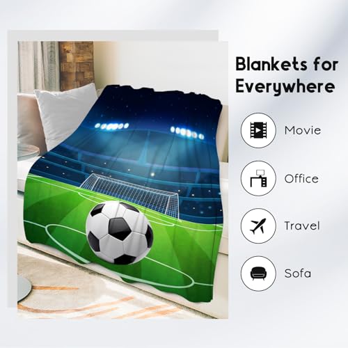 Mercuryelf Soccer Blanket - Soft, Fuzzy & Warm - 60x80 Inches Flannel Throw Blankets for Bed, Couch - Colorful Sports Throws Gift for Men, Women