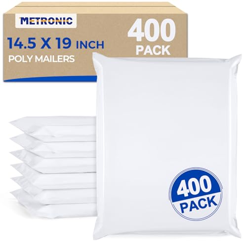 Image of Metronic Large Poly Mailers 14.5x19 Inch 400PC Shipping Bags for Business | Bulk Self Seal Mailers Poly Bags for Clothes Waterproof Shipping Envelopes Mailing Package Bags for E-commerce Sellers White