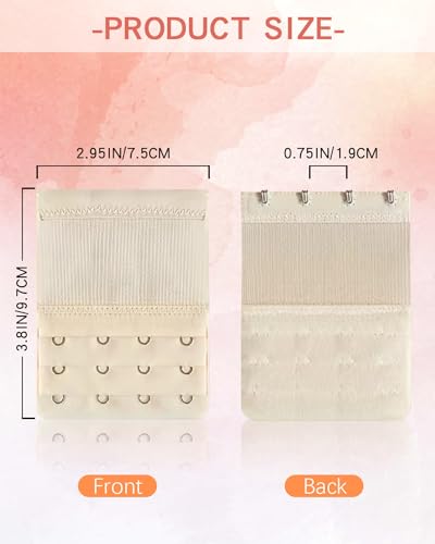 4 PCS Women's Bra Extenders 4 Hooks 3 Rows Stretchy Bra Extension Strap Elastic Bra Band Hook Bra Strap Extender Bra Extenders 4 Hooks Plus Size (3.8" x 2.95",with 3/4" Hook Center Spacing)2