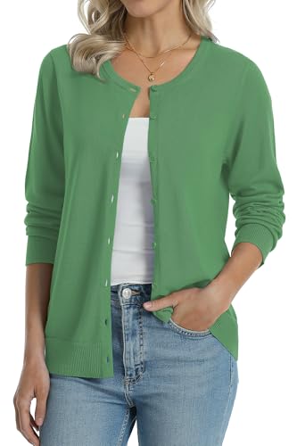 Image of QUALFORT Women's 100% Cotton Lightweight Cardigans Long Sleeve Knitted Button Down Sweater