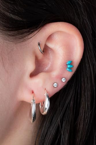 Pierced Owl 16GA ASTM F-136 Implant Grade Titanium Internally Threaded Triple Marquise Natural Stone Flat Back Stud4