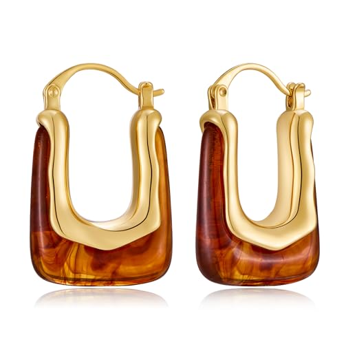 Acrylic Hoop Earrings for Women 14K Gold Plated Chunky Hoop Earrings Vintage Geometric Resin Fashion Jewelry Gifts