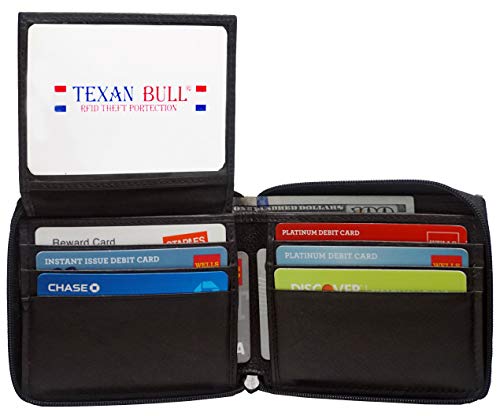 RFID Men's Leather Zipper wallet Zip Around Wallet Bifold Multi Card Holder Purse