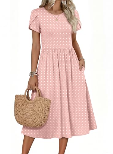 Image of Zeagoo Womens Summer Dresses Casual Aline Midi Dress Short Sleeve Floral Tshirt Dress Flowy Beach Sundresses with Pockets