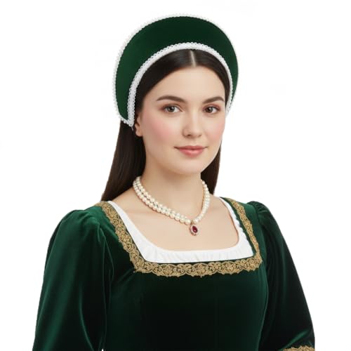 MYAYD The Other Boleyn Mary Anne Boleyn Hat Headpiece Tudor Elizabethan Headwear Coronet Headband cosplay accessories (Style 1, Dark Green)