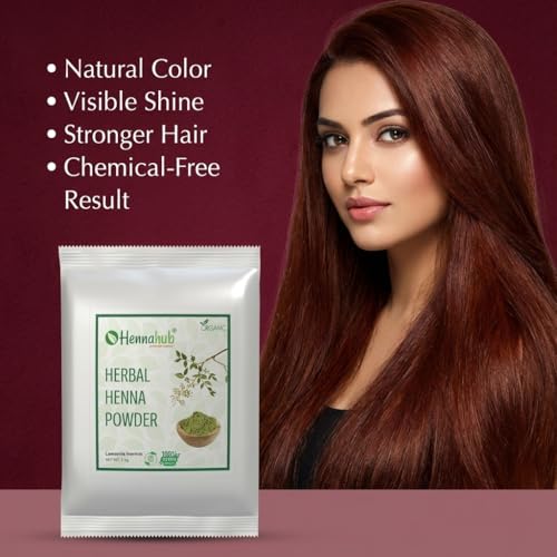 Image of HENNAHUB Herbal Henna Powder 1kg, Triple Filter For Hair And Hand with FREE IRON BOWL, Hair dye brush, shower cap, gloves, 100% Pure Ayurvedic Product With Amla Reetha Shikakai with other herbs