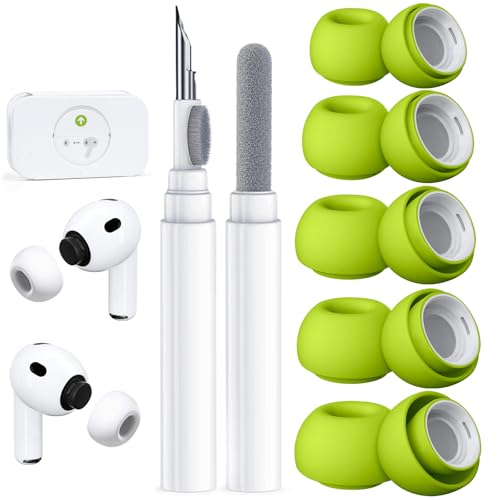 Image of 5 Pairs Replacement Ear Tips for AirPods Pro 3 (Y-Green) | (5 Size XXS /XS /S /M /L )Silicone Ear Tips with Cleaner kit,Noise Reduction Holewith & Built-in dust Guard Screen