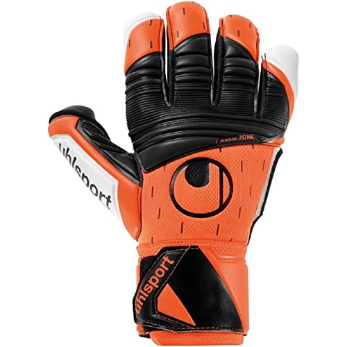 uhlsport Starter Resist Guantes de Portero Gloves para Adultos y niños fútbol Soccer Football - Apto para Cualquier Superficie - Naranja Fluor/Blanco/Negro - Tamaño 7.5