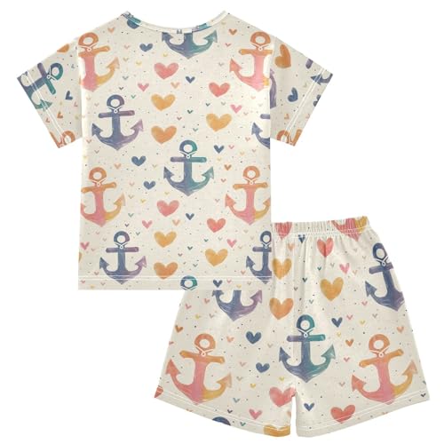 ALAZA Rainbow Hearts Anchor Pajama Set Short Sleeve Sleepwear Soft Lounge Nightwear2