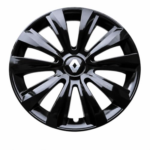 JESTIC Lot de 4 enjoliveurs 15 Pouces – compatibles avec Renault: Laguna, Mégane, Clio, Zoe et Kangoo- Noir
