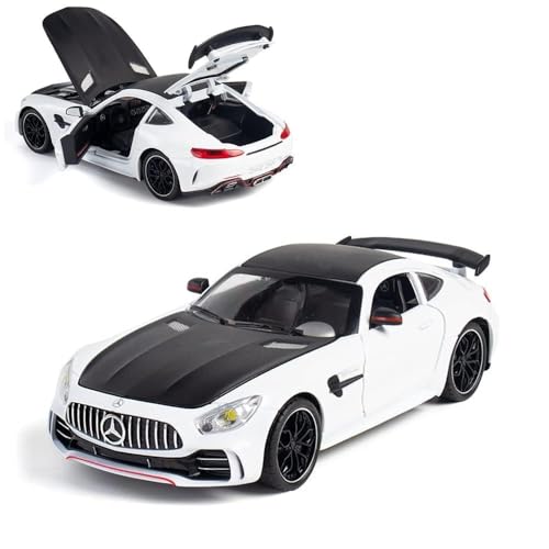 Image of WORSHIPER 1:24 Diecast Model Alloy Mrcedes AMG GTR Alloy Metal Pull Back with 6 Openable Doors & Sound Light Toy car for Kids Best Gift Toys for Kids Boys (1:24 AMG GTR - White Color)