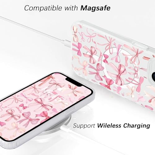 Houdqklee for iPhone 15 Pro Case, Cute Kawaii Magnetic Pink Bow Case Compatible with MagSafe, Wireless Clear Soft Slim Aesthetic Phone Case Protective Cover for Women Girls - image 2