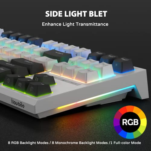 Ilovbee I87 Wired Mechanical Gaming Keyboard With Rgb Backlit Compact Tkl Hot Swappable Keyboard Linear Red Switches Four Status Light Ergonomic Design Software Supported (87Keys, White-Grey) #TOP1