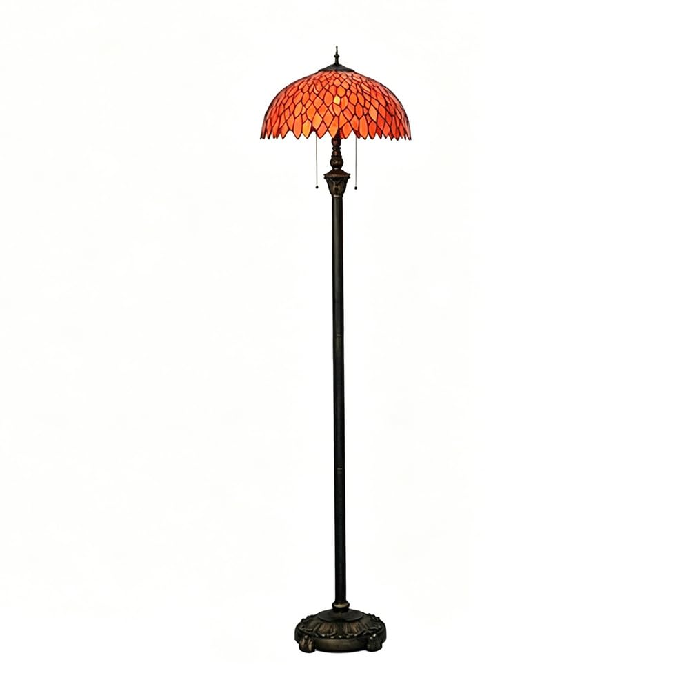 GDLight Tiffany Style Floor Lamp, 16-Inch Vintage Stained Glass Standing Lamp with Orange Leaf Pattern, Art Deco Reading Light for Living Room, Bedroom, Study, E27×2 (Bulb Not Included)