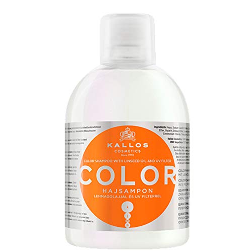 Kallos Color Shampoo mit Leinenöl und UV-Filter zum Farbschutz für gefärbtes, brüchiges Haar, 1000 ml, KJMN0842