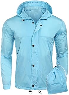 COOFANDY Unisex Lightweight Waterproof Rain Jacket Hooded Outdoor Rain Gear for Hiking Running
