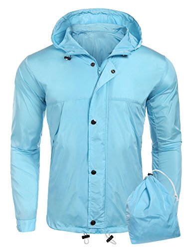 COOFANDY Unisex Lightweight Waterproof Rain Jacket Hooded Outdoor Rain Gear for Hiking Running