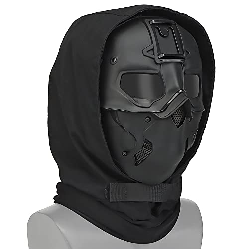 Tactical Full Face Protection Wild Mask with Hood Scarf + Night Vision Adapter Base