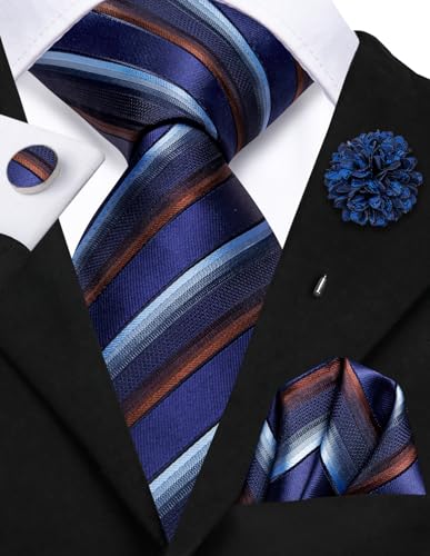 Image of Hi-Tie Men's Tie Lapel Pin Set Pocket Square Cufflinks Formal Woven Silk Tie Sets Wedding Party