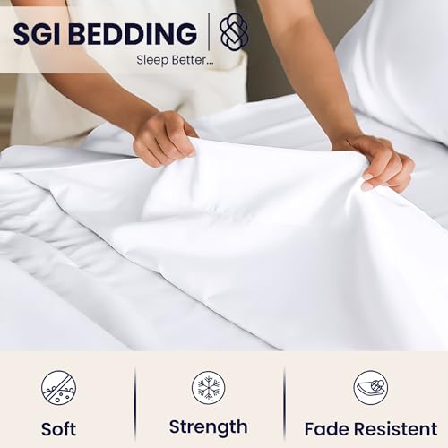 Image of SGI Split King Size Egyptian Cotton 5 Piece Sheet Set - Premium Hotel Luxury Bed Sheets, Breathable & Cooling, Deep Pocket Easy-Fit, Ultra Soft, White