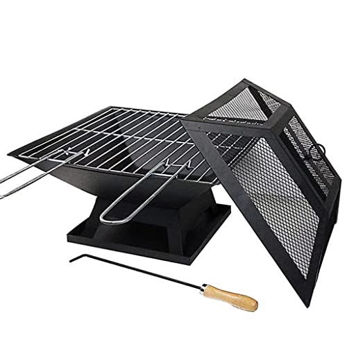 Modernización Barbacoa Cuadrada Parrilla Calentador Exterior Jardín Chimenea Exterior Pozo de Fuego portátil Barbacoa contratada Brasero Estufa de leña, Negro