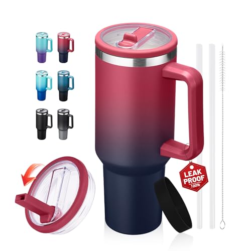 Image of ICIOI 40 oz Tumbler with Handle and Flip Straw - 100% Leak-proof Travel Coffee Cup, BPA Free Metal Mug - (Cold-34H & Hot-10H), Reusable Stainless Steel Water Bottle Fits in Cup Holder
