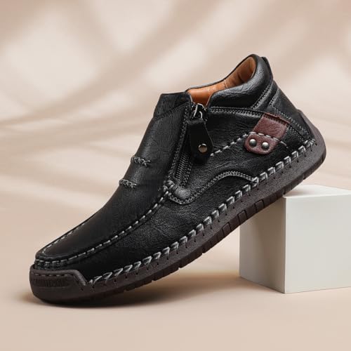 Mens Casual Leather Shoes Comfortable Soft Lightweight Breathable Handmade Slip On Lace-Up Walking Driving Shoes4