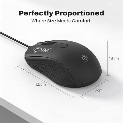 Image of EVM Wired Office Mouse USB | 1000 DPI Optical Mouse | Ergonomic Anti-Slip Computer Mouse for Laptop PC | Smooth Tracking | Plug & Play | 1 Year Warranty (M081)
