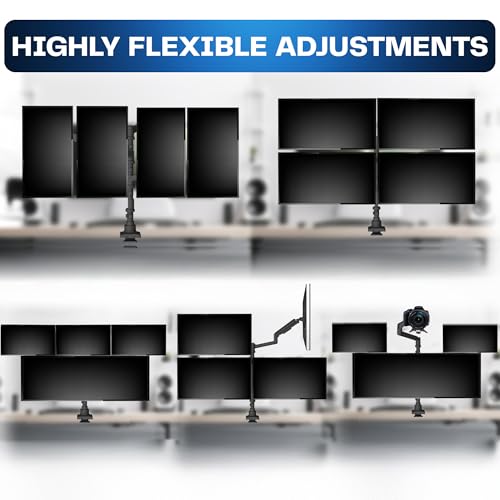 Image of VIVO Pneumatic Arm Quad Ultrawide Monitor Extra Tall Desk Mount for Up to 49 inch Screens Individual Arm Capacity, Max 38 inch Screens for 4 Ultra Wides Up to 44 lbs, Black, STAND-V400D