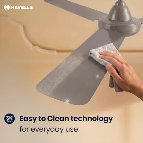 Image of Havells 1200mm Thrill Decor Energy Saving Ceiling Fan| High Speed, High Air Delivery| Strong & Powerful Motor|Air Delivery: 220 m /min| Speed: 370 RPM| 2 Year Warranty |(Pack of 1, Stone Grey)