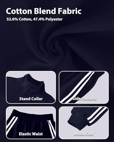 Girls Clothing Sets Athletic Sweatsuits 2 Piece Outfits Contrast Striped Jacket Jogger Pant Sets Track Suits 5-6Y Navy Blue
