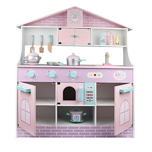 Kitchen Playsets Kitchen Wooden Little Chef Pretend Play Kitchen Cooking Toy Set Cookware Accessories Intelligent Toy Kitchen Playset Kids Play Kitchen Set ( Color : Pink , Size : 94.5x81.5x28.5cm )