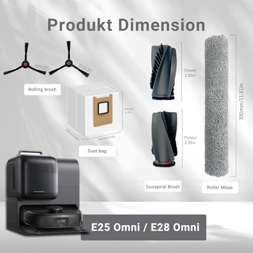 Image of Replacement Parts Kit Compatible with Eufy Omni E25 / E28, Vacuum Cleaner Accessories Includes:2 Mop Roller Brush,2 Set Main Brush,8-Side Brush,5-Filter,6-Disposal Dust Bags