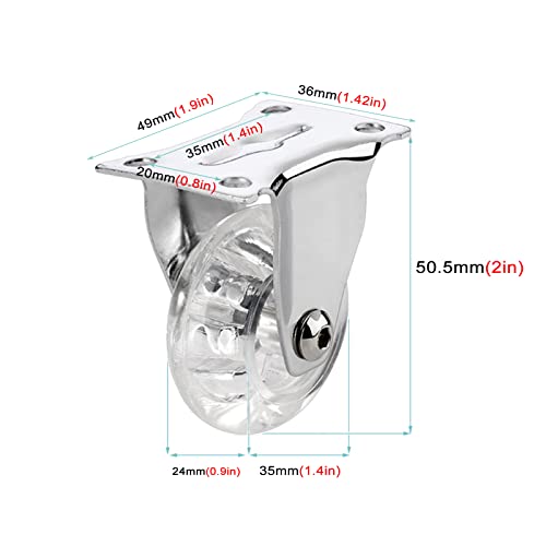 Roulettes pivotantes transparentes en polyuréthane PU pour petit meuble en bois