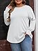 Women's Plus Size Long Sleeve Tunic Top Crew Neck Summer Oversized Fit Basic T Shirts Blouse White