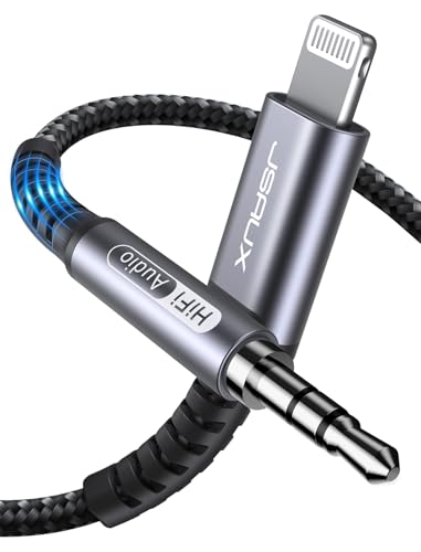 JSAUX Lighnting Aux Kabel iPhone Auto [1.8M, MFi Zertifiziert]3.5mm Klinke Audio Kopfh&ouml;rer Nylon Kabel Kompatibel mit iPhone 14/14 Pro/13/13 Pro Max/12/12 Mini/12 Pro/12 Pro Max/11 Pro Max/X/XR- Grau